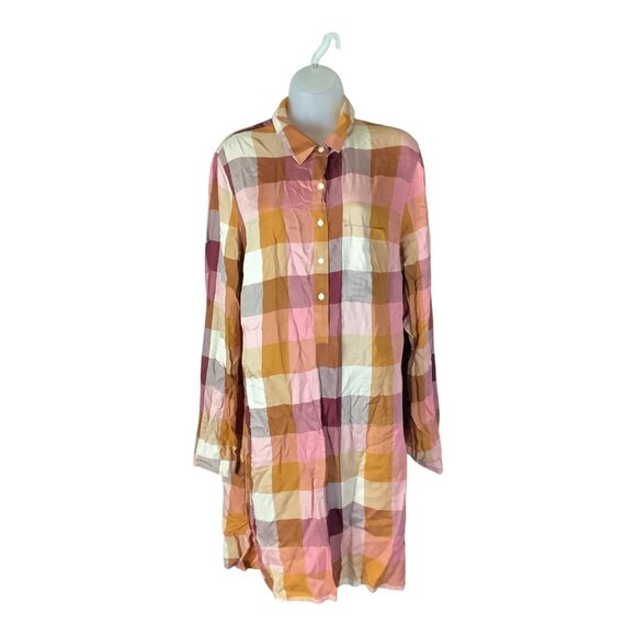 Old Navy Pink Plaid Long Sleeve Shirt Dress Size L Tall Button Front Multicolor - Picture 1 of 12